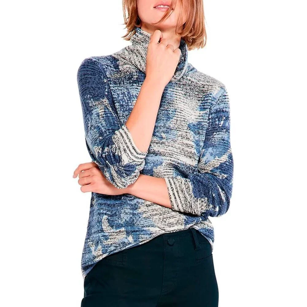 Nic+Zoe Shadow Mix Blue Gray Marled Flecked Turtleneck Sweater Unique Artsy